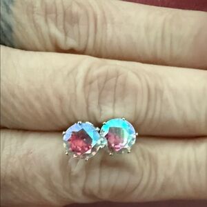 Aurora Crystal Stud Earrings - Iridescent Pink & Blue